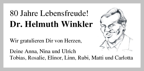 Glückwunschanzeige von Dr. Helmuth Winkler von WESER-KURIER