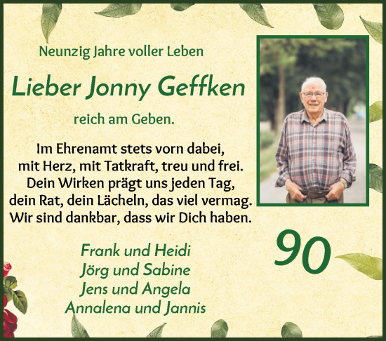 Glückwunschanzeige von Jonny Geffken von Wuemme Zeitung