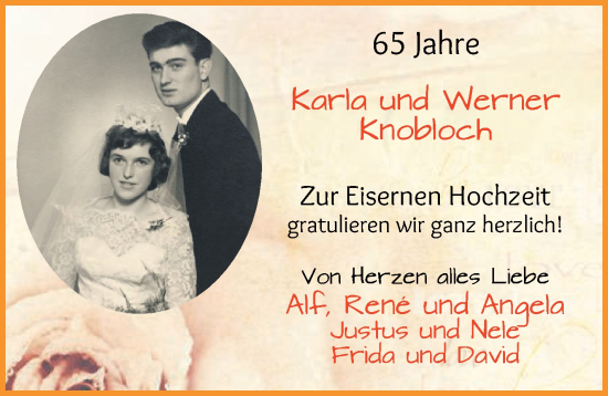 Glückwunschanzeige von Karla und Werner Knobloch von WESER-KURIER
